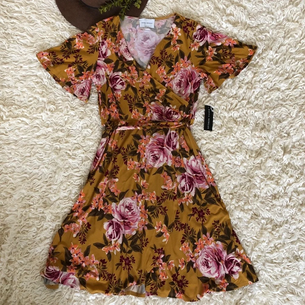 Donna Morgan Flutter Sleeve Faux Wrap Dress - Picture 1 of 5